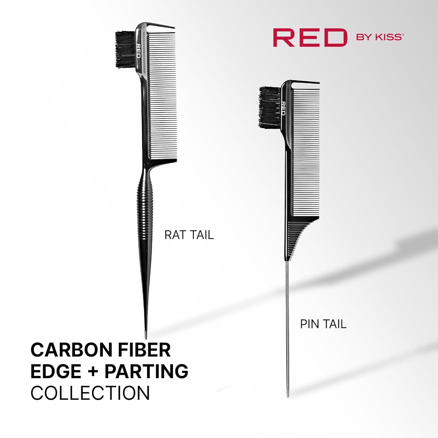 imageRED by Kiss Carbon Fiber Edge Brush Parting Comb 3 in 1 Styling Tool High Heat Resistance 100 Boar Bristles Hairbrush ampamp Sectioning Tail Comfort Grip for All Hair Types Pin TailCarbon Fiber