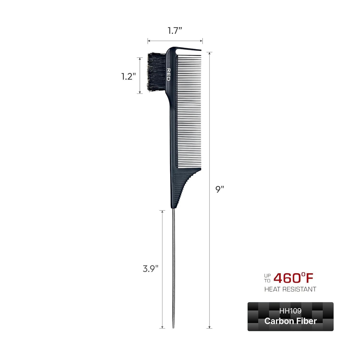 imageRED by Kiss Carbon Fiber Edge Brush Parting Comb 3 in 1 Styling Tool High Heat Resistance 100 Boar Bristles Hairbrush ampamp Sectioning Tail Comfort Grip for All Hair Types Pin TailCarbon Fiber
