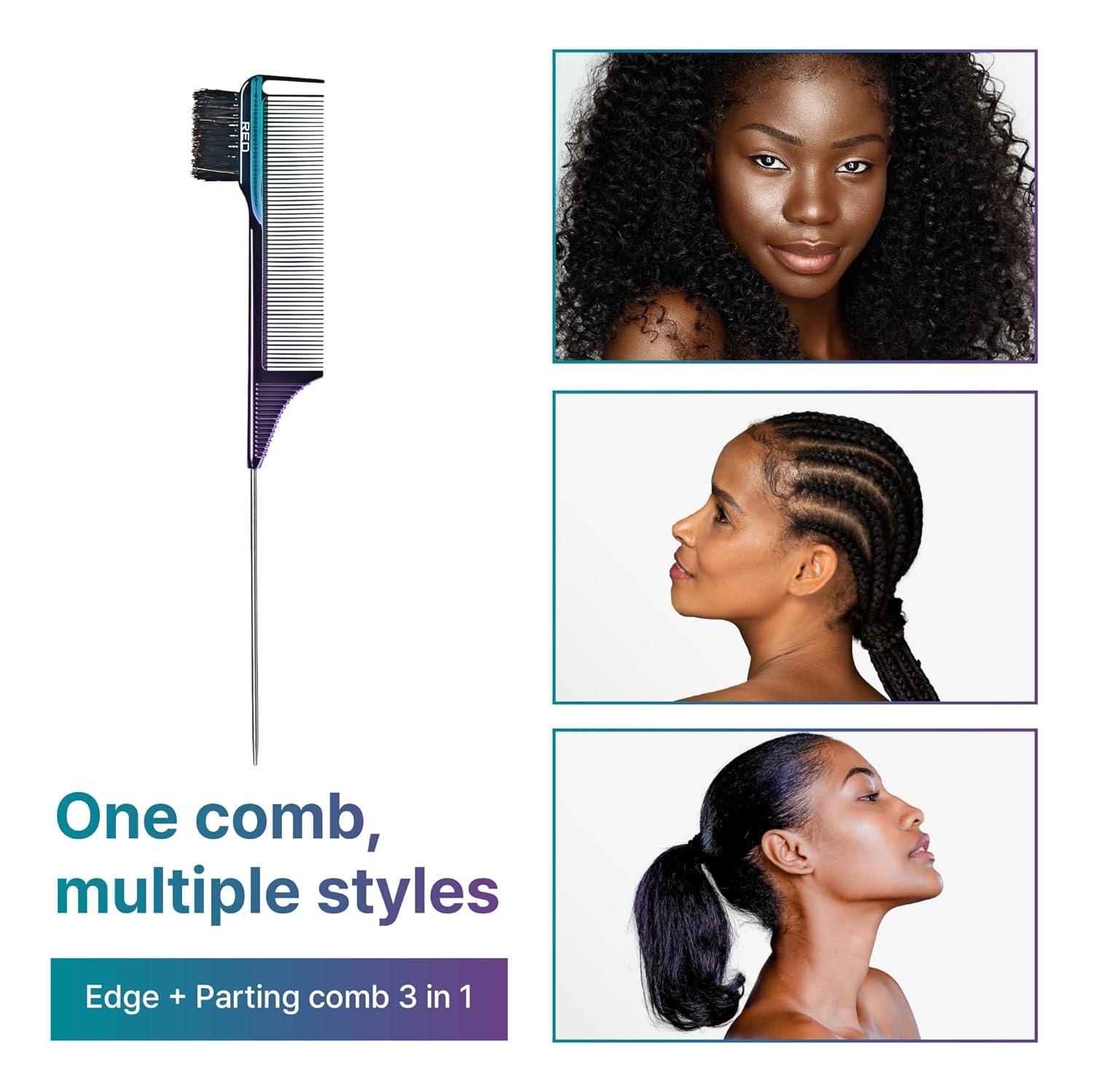 imageRED by Kiss Carbon Fiber Edge Brush Parting Comb 3 in 1 Styling Tool High Heat Resistance 100 Boar Bristles Hairbrush ampamp Sectioning Tail Comfort Grip for All Hair Types Pin TailOmbre Chrome