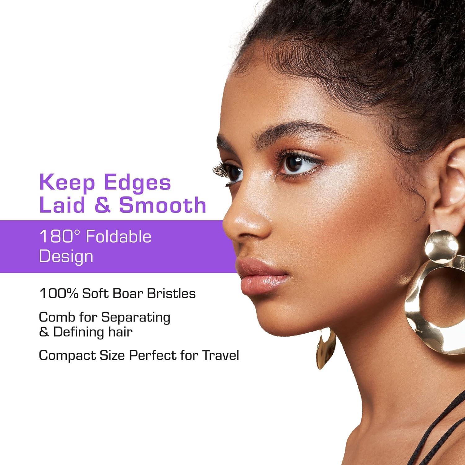 imageRed by Kiss 2in1 Foldable Comb ampamp Edge Brush with Travel Case Compact PalmSized Design 100 Soft Boar Bristles for Smooth Hair ampamp Edge Control Portable Hair Styling Tool PinkPurple