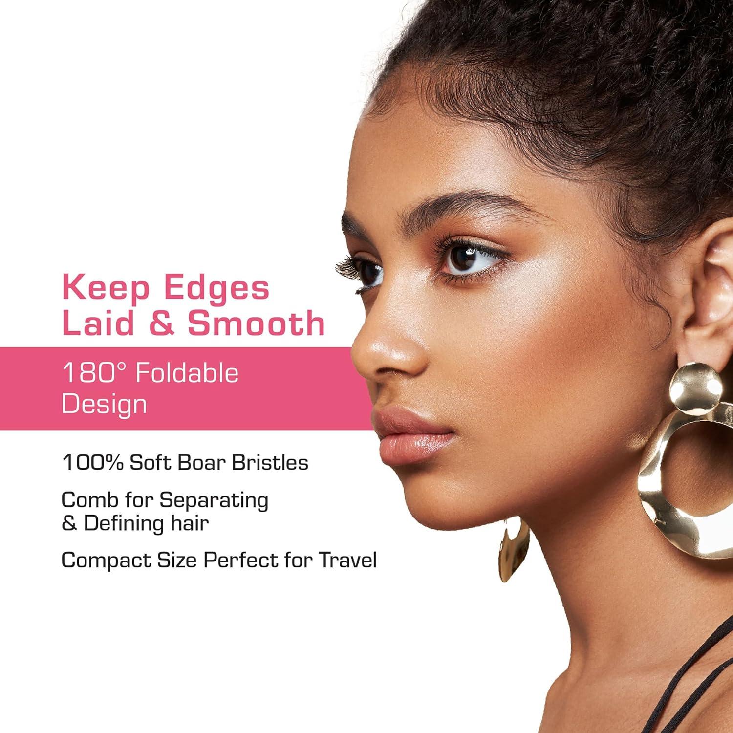 imageRed by Kiss 2in1 Foldable Comb ampamp Edge Brush with Travel Case Compact PalmSized Design 100 Soft Boar Bristles for Smooth Hair ampamp Edge Control Portable Hair Styling Tool PinkPink