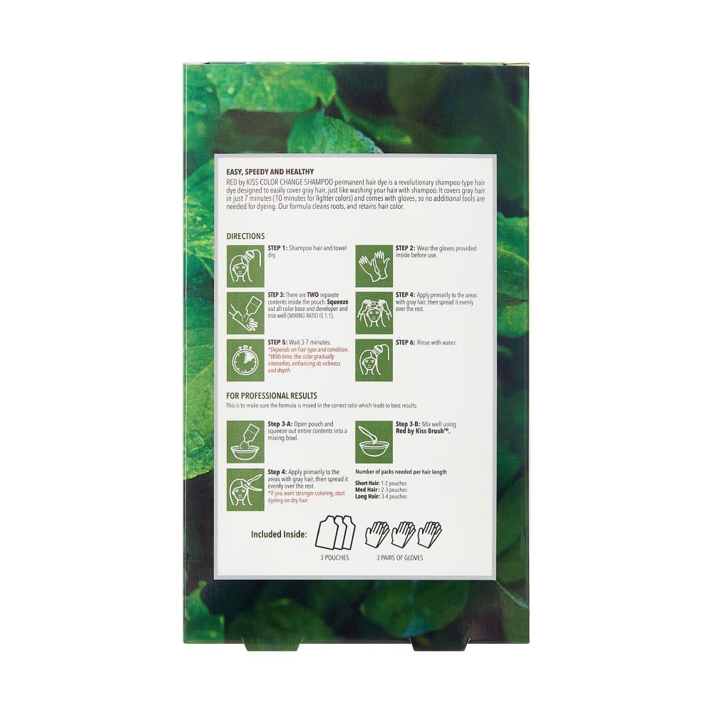 imageRed by Kiss Color Change Shampoo Permanent Hair Color with 100 Gray Coverage Quick 710 Minute Formula No Tools Needed Herbal Extracts Includes 3 Shampoo PouchesNatural Black