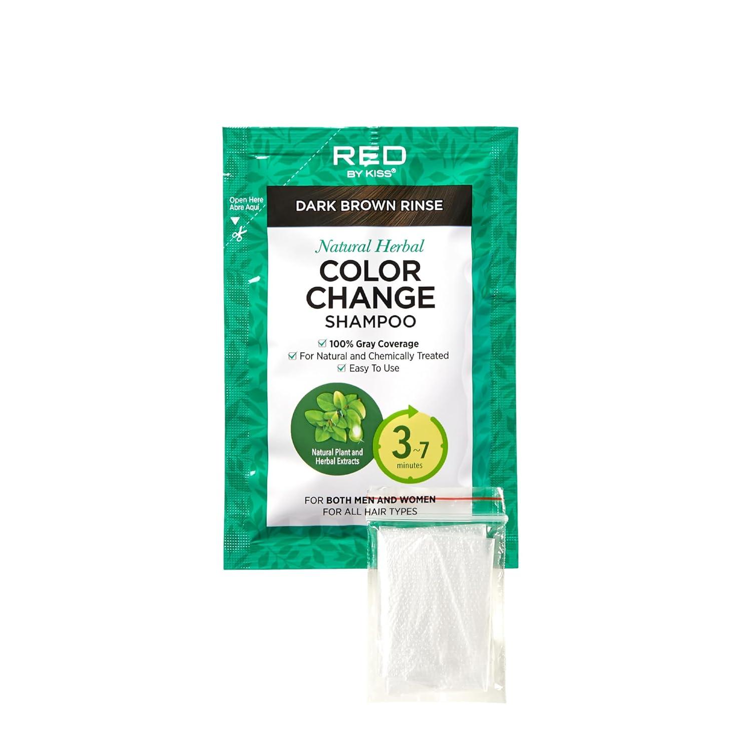 imageRed by Kiss Color Change Shampoo Permanent Hair Color with 100 Gray Coverage Quick 710 Minute Formula No Tools Needed Herbal Extracts Includes 3 Shampoo PouchesNatural Black