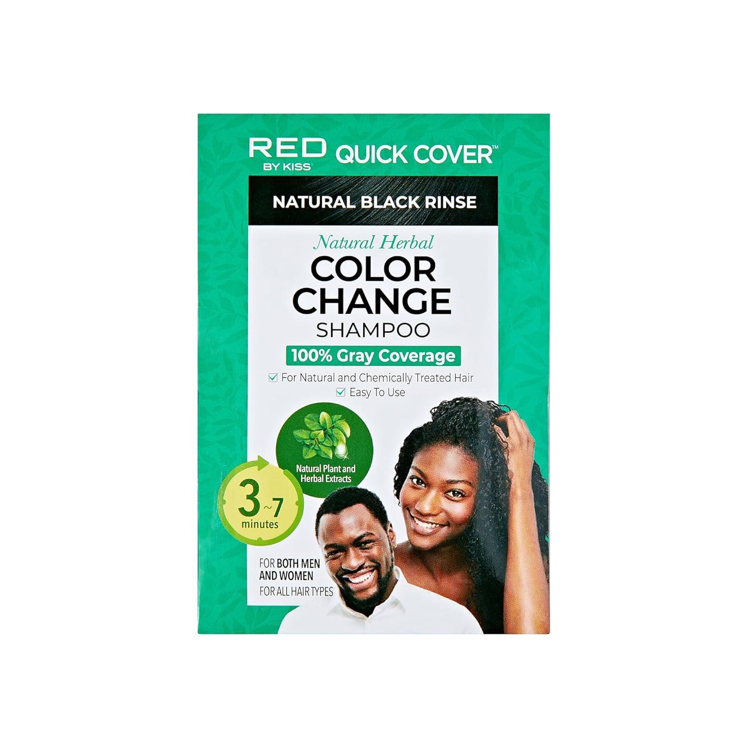 imageRed by Kiss Color Change Shampoo Permanent Hair Color with 100 Gray Coverage Quick 710 Minute Formula No Tools Needed Herbal Extracts Includes 3 Shampoo PouchesNatural Black