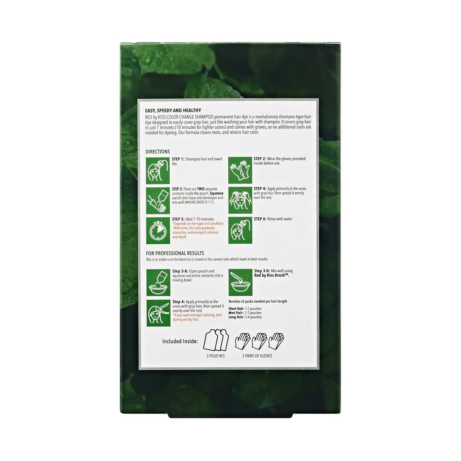 imageRed by Kiss Color Change Shampoo Permanent Hair Color with 100 Gray Coverage Quick 710 Minute Formula No Tools Needed Herbal Extracts Includes 3 Shampoo PouchesDark Blonde