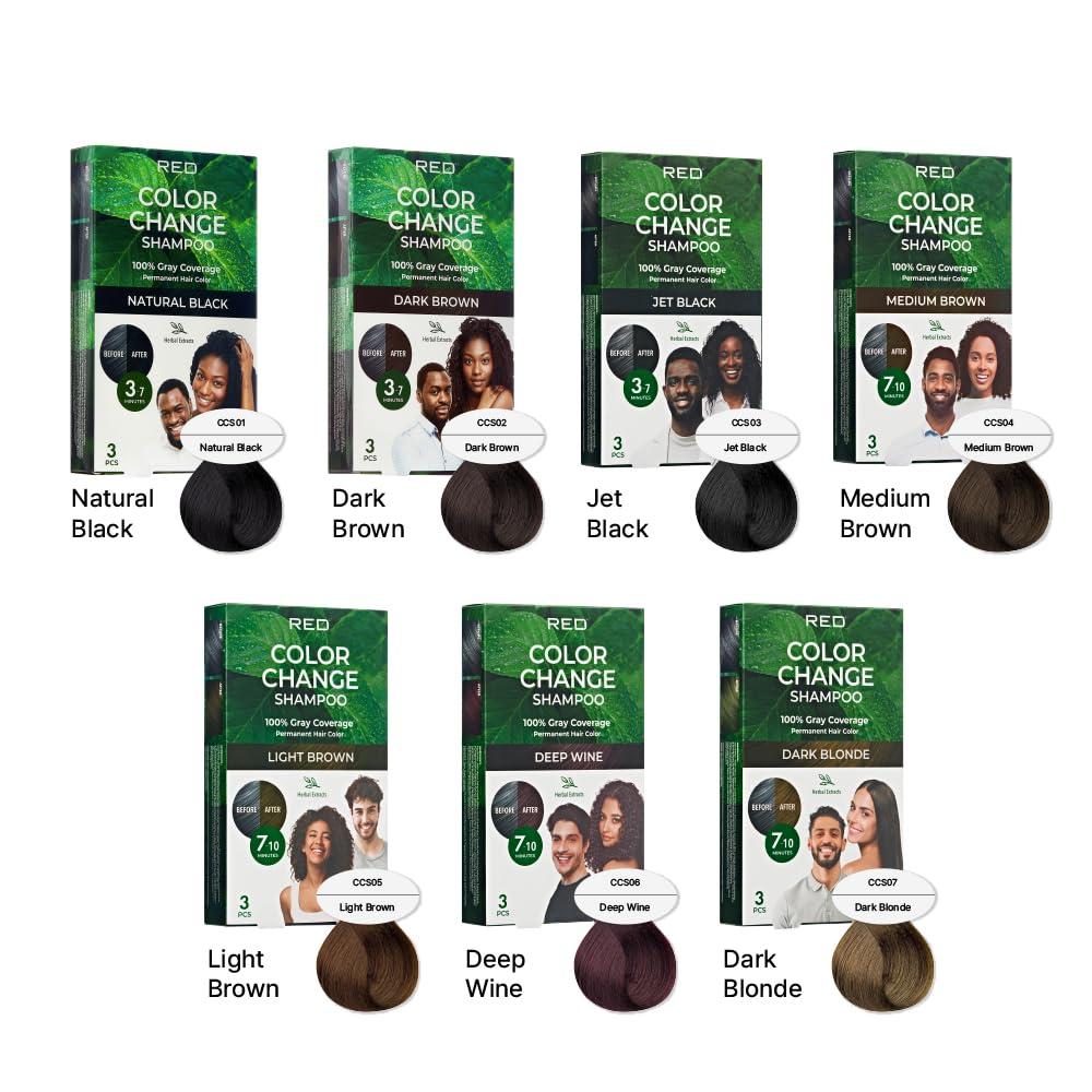 imageRed by Kiss Color Change Shampoo Permanent Hair Color with 100 Gray Coverage Quick 710 Minute Formula No Tools Needed Herbal Extracts Includes 3 Shampoo PouchesDark Blonde