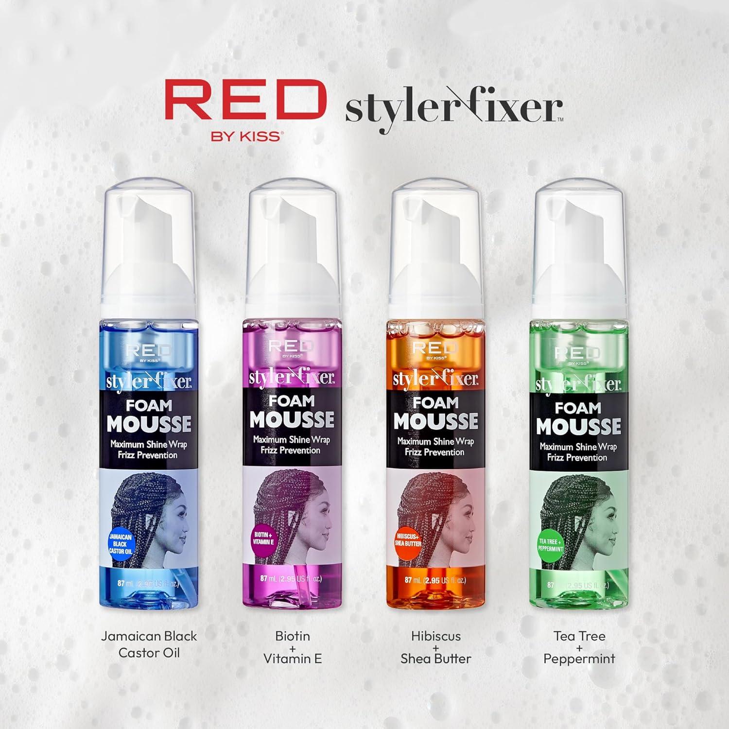 imageRed by Kiss Foaming Mini Travel Size Mousse Maximum Shine Wrap Mousse Reduce ampamp Prevent Frizz Define Curls Hold Styles Nourishes Dry ampamp Crips Hair Tea Tree PeppermintBiotin Vitamin E