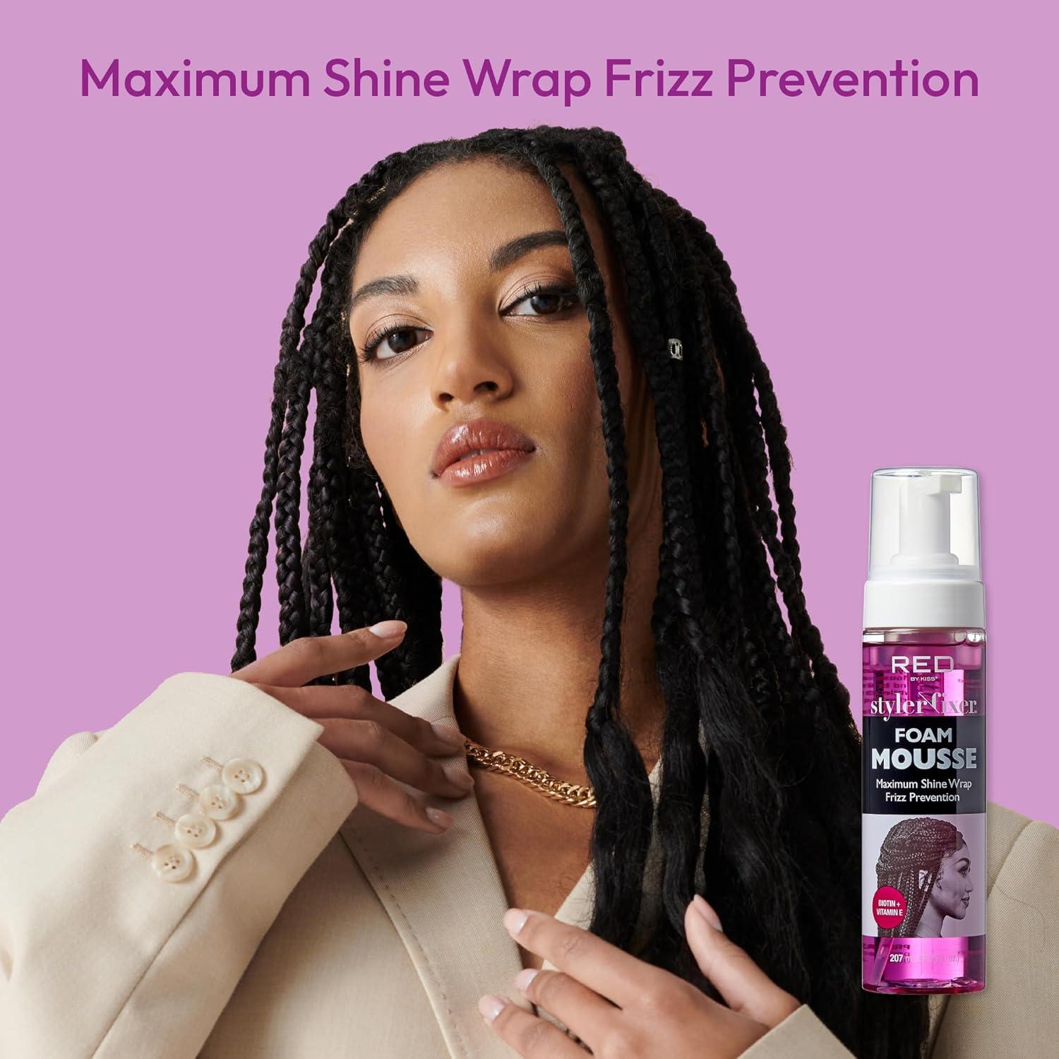 imageRed by Kiss Foaming Mousse Maximum Shine Wrap Mousse Reduce ampamp Prevent Frizz Define Curls Set ampamp Hold Styles Nourishes Dry ampamp Brittle Hair Hibiscus Shea ButterBiotin Vitamin E