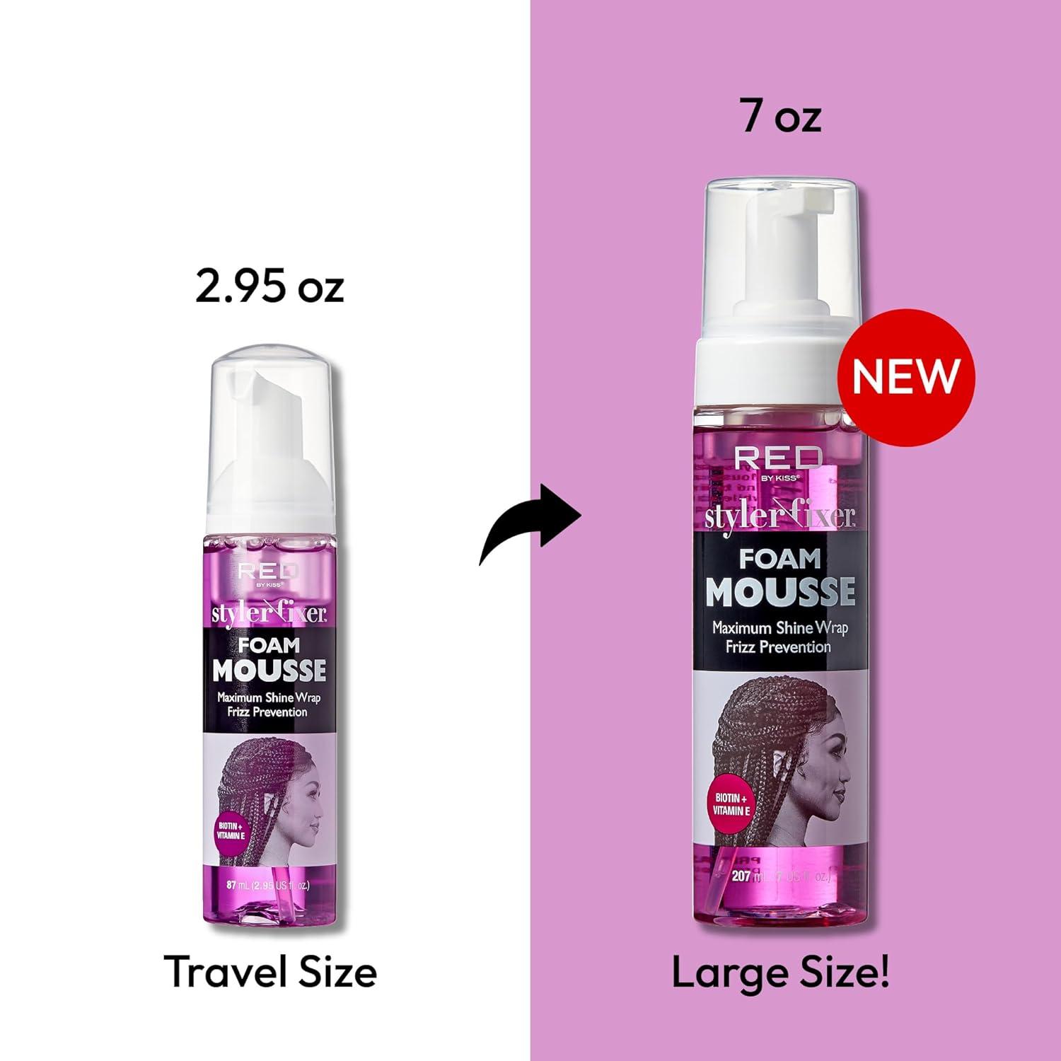 imageRed by Kiss Foaming Mousse Maximum Shine Wrap Mousse Reduce ampamp Prevent Frizz Define Curls Set ampamp Hold Styles Nourishes Dry ampamp Brittle Hair Hibiscus Shea ButterBiotin Vitamin E