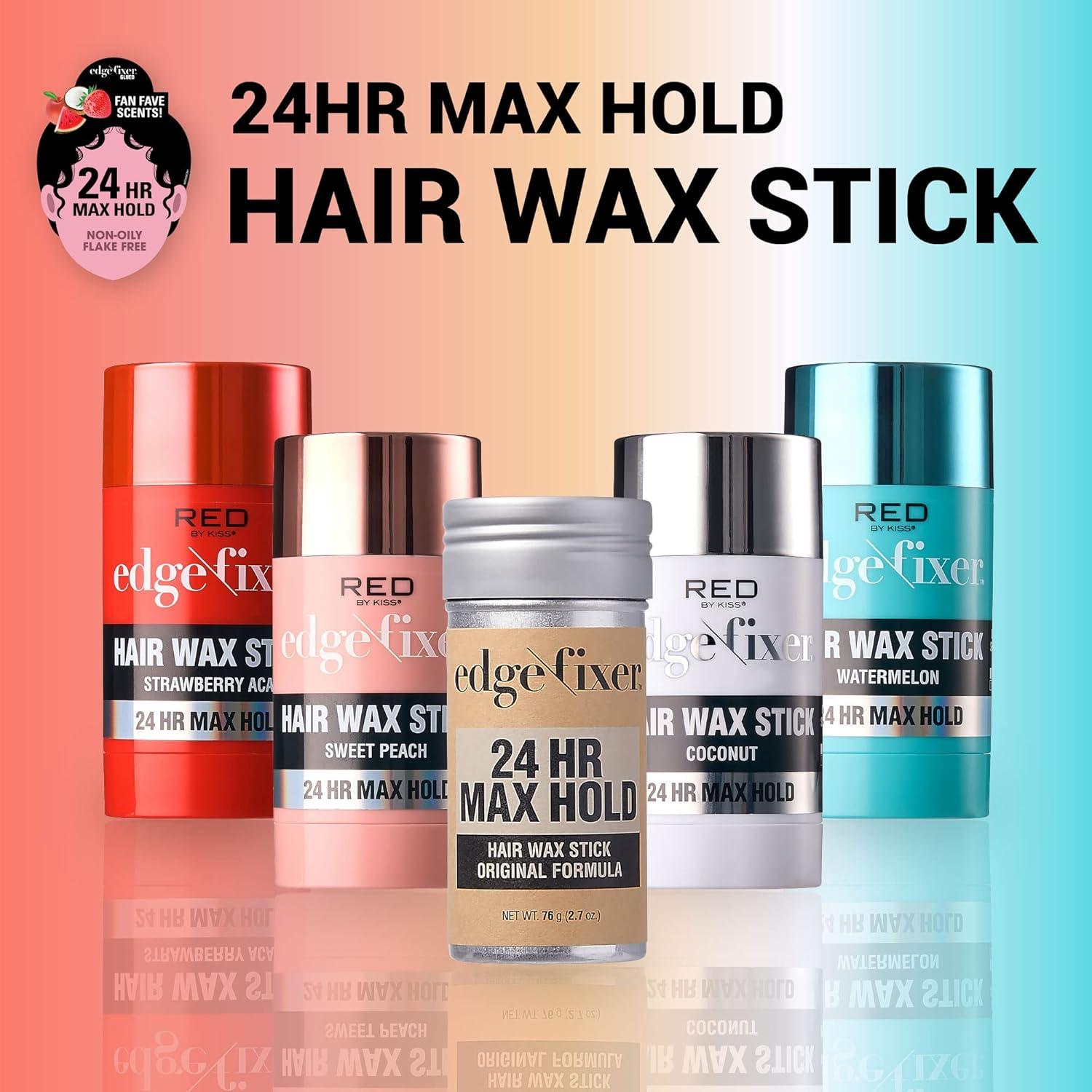 imageRed by Kiss Hair Wax Stick 24HR Max Hold Edge Fixer Edge Control Pomade NonSticky NonOily Flake Free Hair Styling Wax CoconutStrawberry Acai