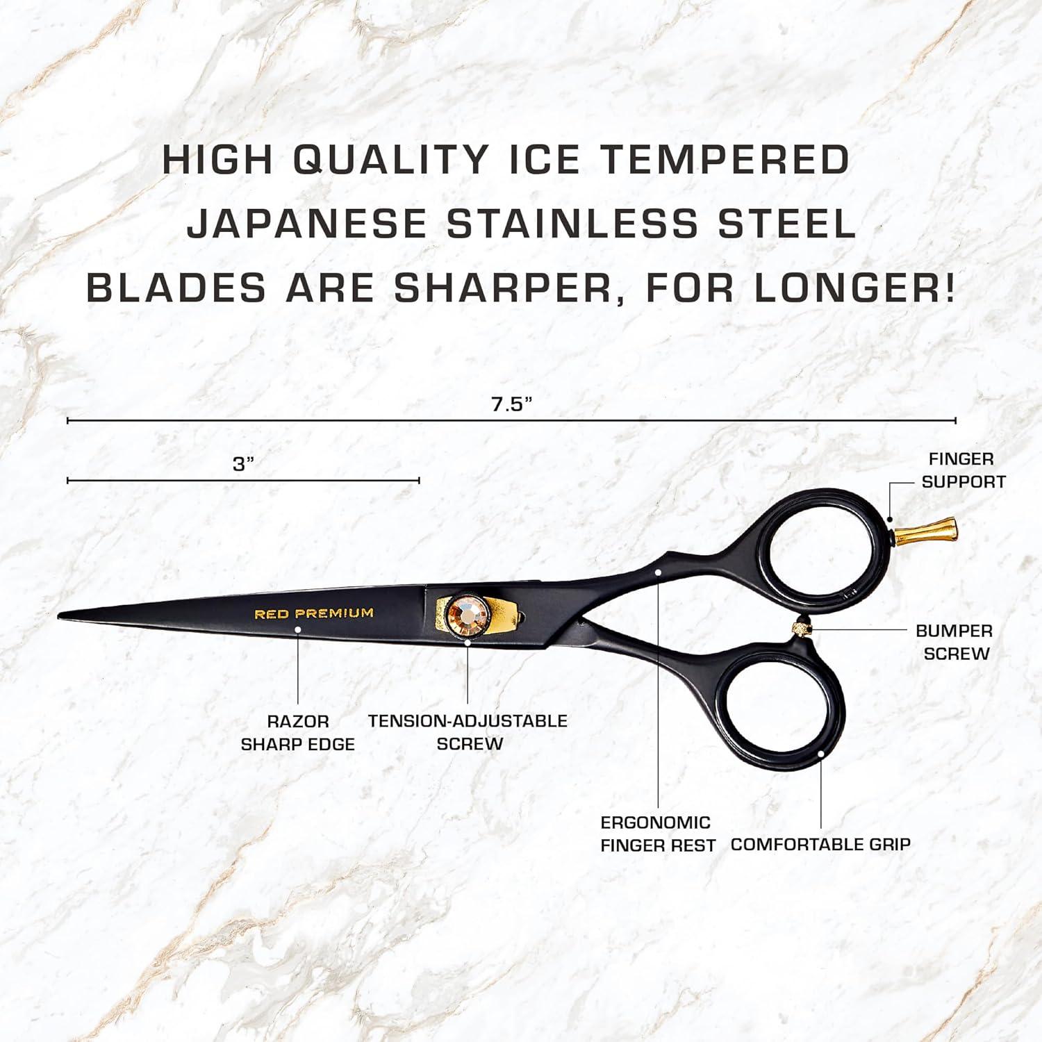 imageRed by Kiss Premium Artisan Professional Hair Shears Ice Tempered Japanese Stainless Steel Scissors Sharp Blades for Precise Cutting Ergonomic ampamp Adjustable Tension Screw Thinning 65inStraight