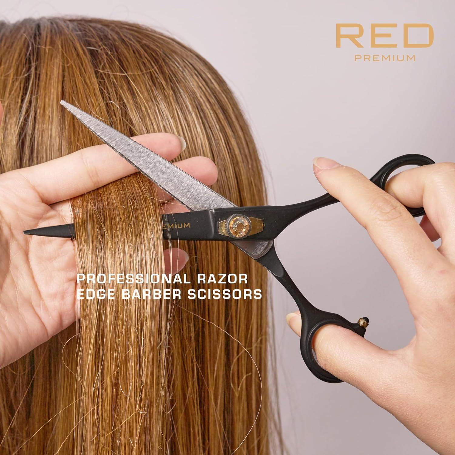 imageRed by Kiss Premium Artisan Professional Hair Shears Ice Tempered Japanese Stainless Steel Scissors Sharp Blades for Precise Cutting Ergonomic ampamp Adjustable Tension Screw Thinning 65inStraight