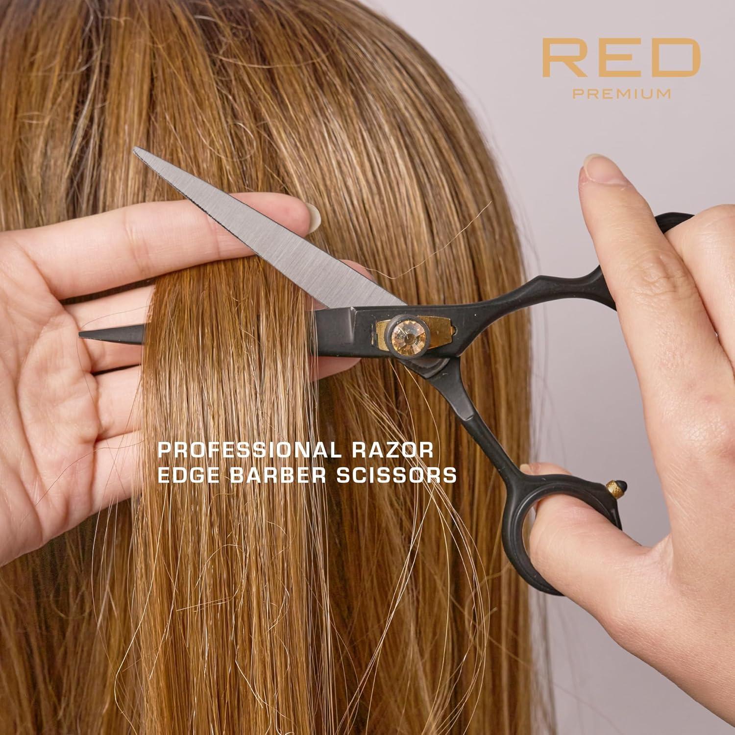 imageRed by Kiss Premium Artisan Professional Hair Shears Ice Tempered Japanese Stainless Steel Scissors Sharp Blades for Precise Cutting Ergonomic ampamp Adjustable Tension Screw Thinning 65inStraight