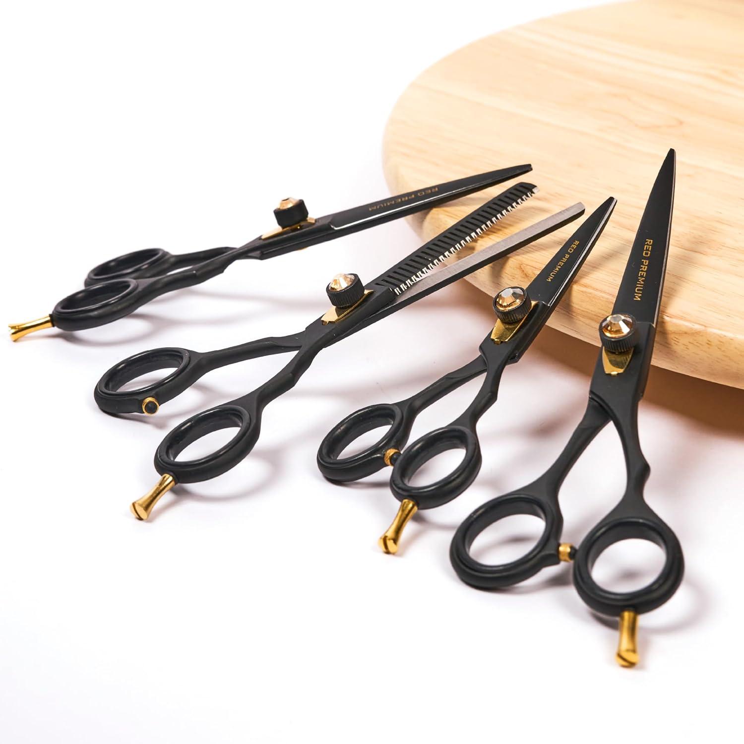 imageRed by Kiss Premium Artisan Professional Hair Shears Ice Tempered Japanese Stainless Steel Scissors Sharp Blades for Precise Cutting Ergonomic ampamp Adjustable Tension Screw Thinning 65inStraight