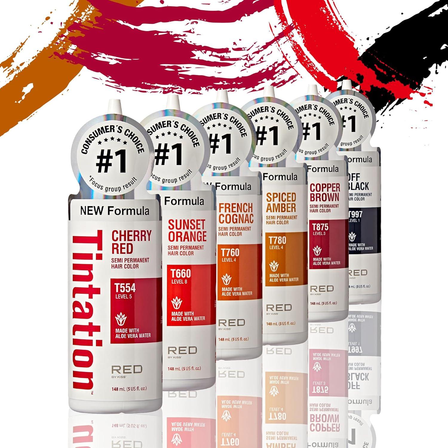 imageRed by Kiss Tintation SemiPermanent Hair Color Aloe Vera Water Based Argan Oil Olive Oil Collagen ampamp Keratin LongLasting Color Dye Cherry Red 5 Fl OzSpiced Amber