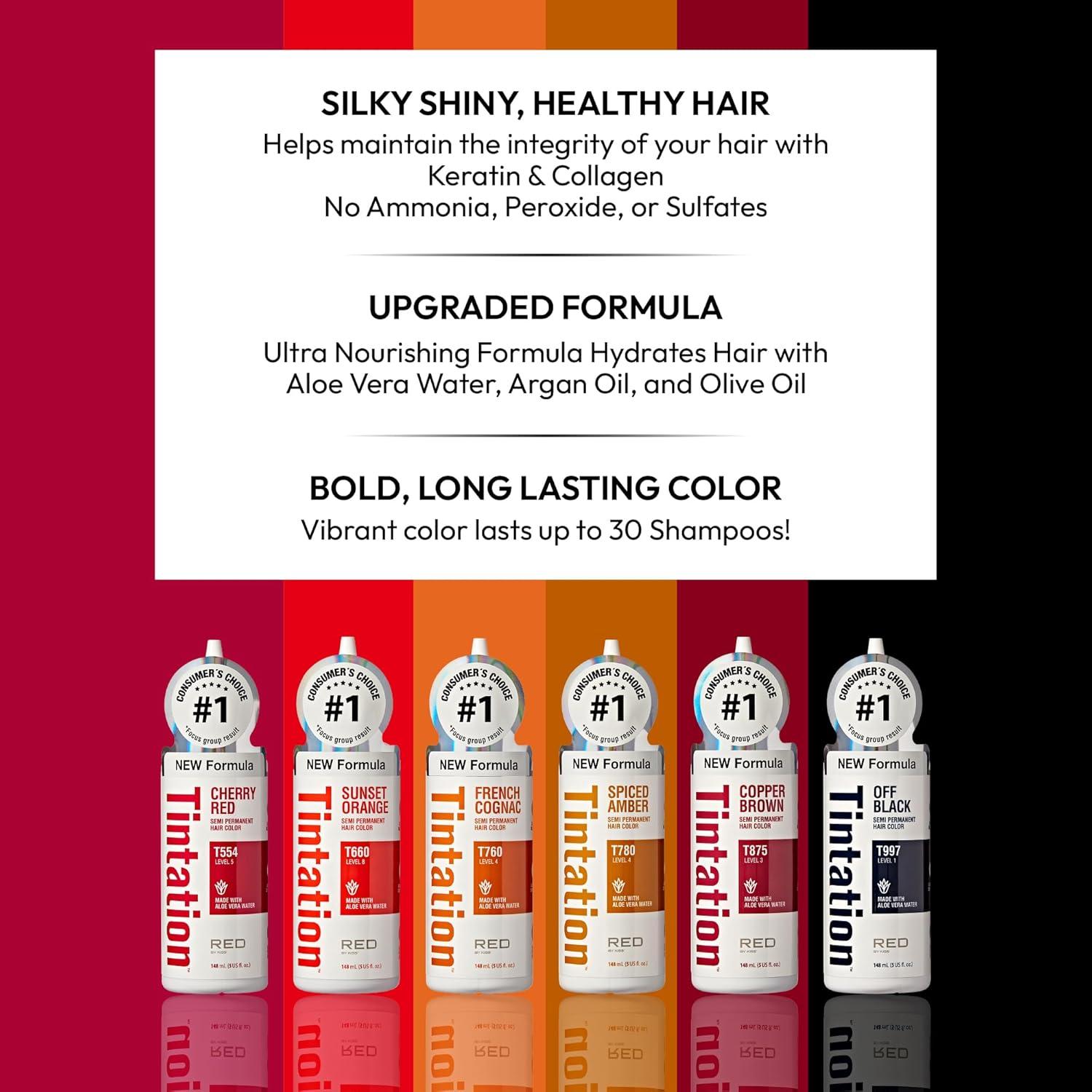 imageRed by Kiss Tintation SemiPermanent Hair Color Aloe Vera Water Based Argan Oil Olive Oil Collagen ampamp Keratin LongLasting Color Dye Cherry Red 5 Fl OzOff Black