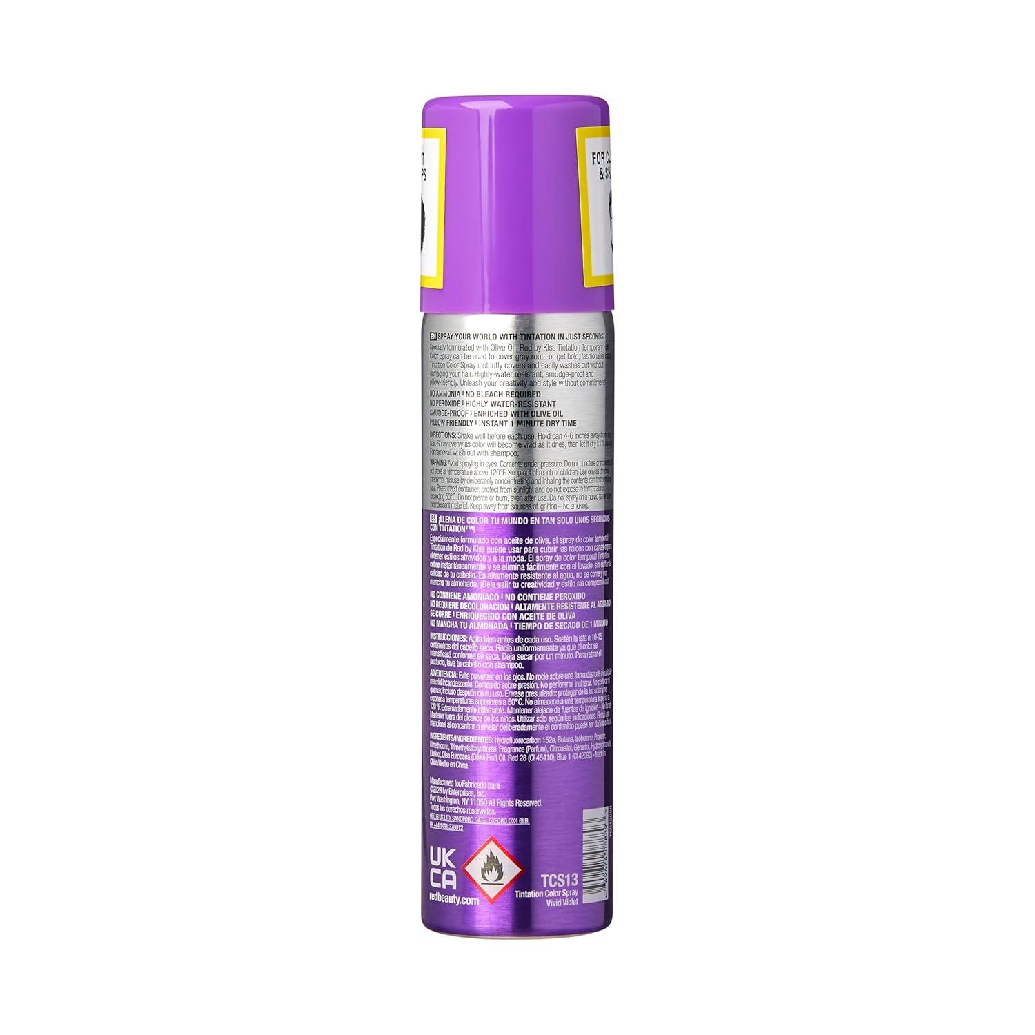 imageRed by Kiss Tintation Temporary Hair Color Spray 282oz QuickDry ampamp SmudgeProof Vivid Color Washable Hair Dye Styling Spray Cosplay Halloween Birthday Party Festival Vivid Violet