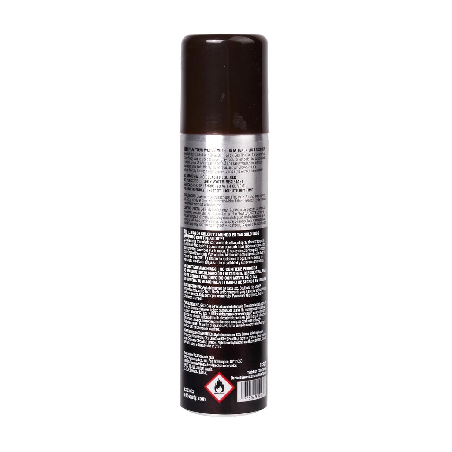 imageRed by Kiss Tintation Temporary Hair Color Spray Instant Gray Root Touch Up Coverage WaterResistant ampamp SmudgeProof Easy Wash Out Barber ampamp Hairline TouchUp QuickDry Darkest Brown 282 oz