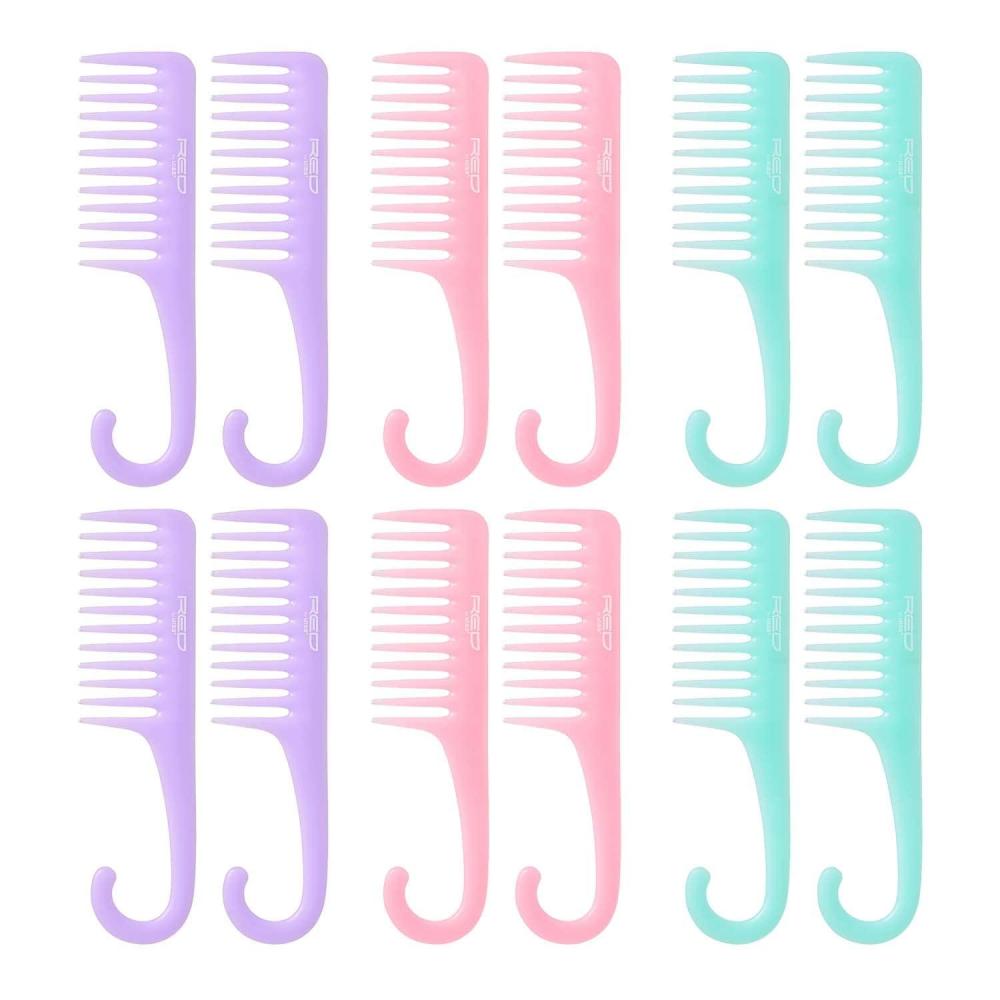 imageHair Shampoo Brush Red by Kiss Scalp Care Hair Brush with Soft Silicon Massager Shampoo Comb SetHanging Shampoo Comb Set