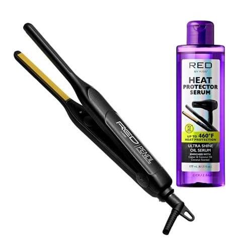 imageKISS Pencil Flat Iron ampamp Heat Protector Hair Serum Bundle  Ceramic Tourmaline Plates  310quot  Straightens from Root  Medium Hair  460F Max Temp