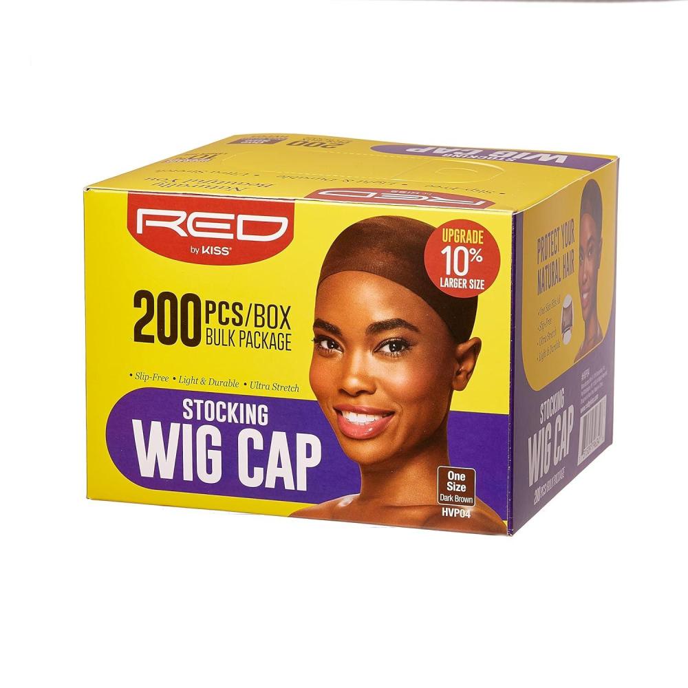 imageRED STOCKING WIG CAP 200PCS Bulk Box Secures your hair long lasting stays in place light lightweight breathable wig comfortable BeigeDark Brown