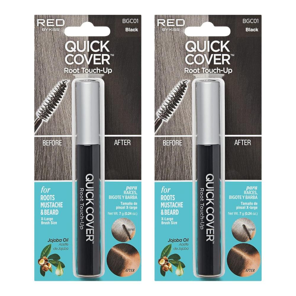 imageRED by KISS Quick Cover Root Touch Up Rescue Black 2 Pack Mascara Natural WaterResistant Temporary Gray Concealer Cover Up Brush for Hair Mustache ampamp Beard Formulated with Jojoba Oil
