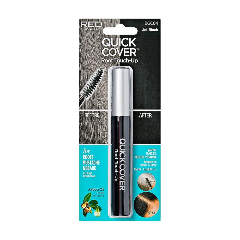 imageRED by KISS Quick Cover Root Touch Up Rescue Black Mascara Natural WaterResistant Temporary Gray Concealer Cover Up Brush for Hair Mustache ampamp Beard Formulated with Jojoba OilJet Black