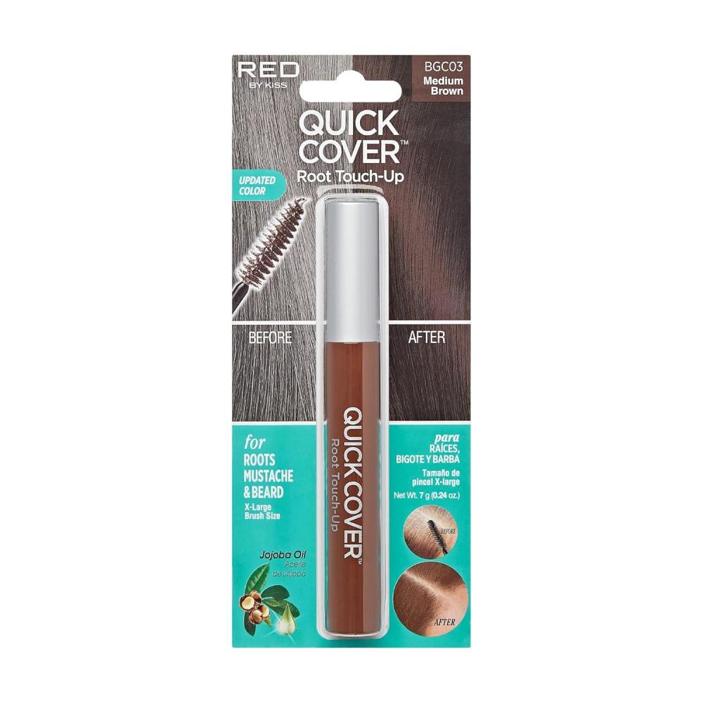 imageRED by KISS Quick Cover Root Touch Up Rescue Black Mascara Natural WaterResistant Temporary Gray Concealer Cover Up Brush for Hair Mustache ampamp Beard Formulated with Jojoba OilMedium Brown