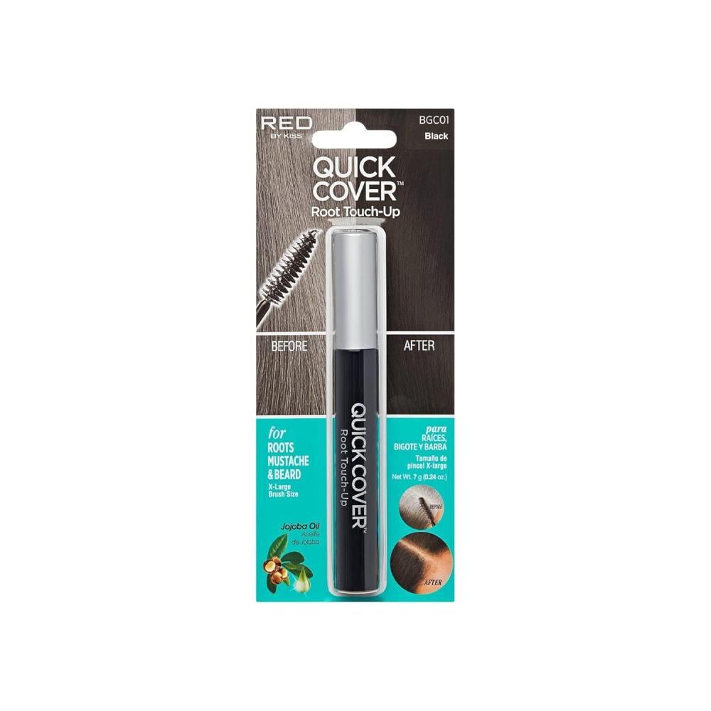 imageRED by KISS Quick Cover Root Touch Up Rescue Black Mascara Natural WaterResistant Temporary Gray Concealer Cover Up Brush for Hair Mustache ampamp Beard Formulated with Jojoba OilBlack