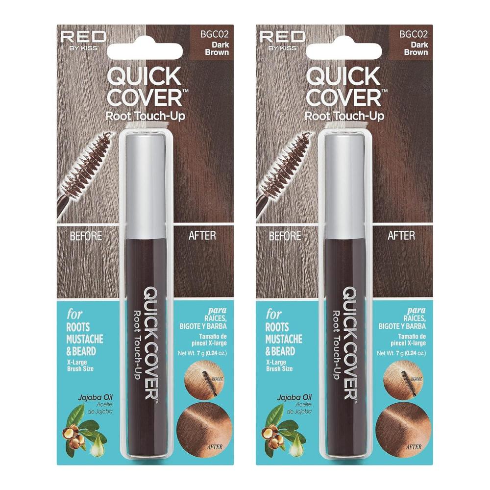 imageRED by KISS Quick Cover Root Touch Up Rescue Dark Brown 2 Pack Mascara Natural WaterResistant Temporary Gray Concealer Cover Up Brush for Hair Mustache ampamp Beard Formulated with Jojoba Oil