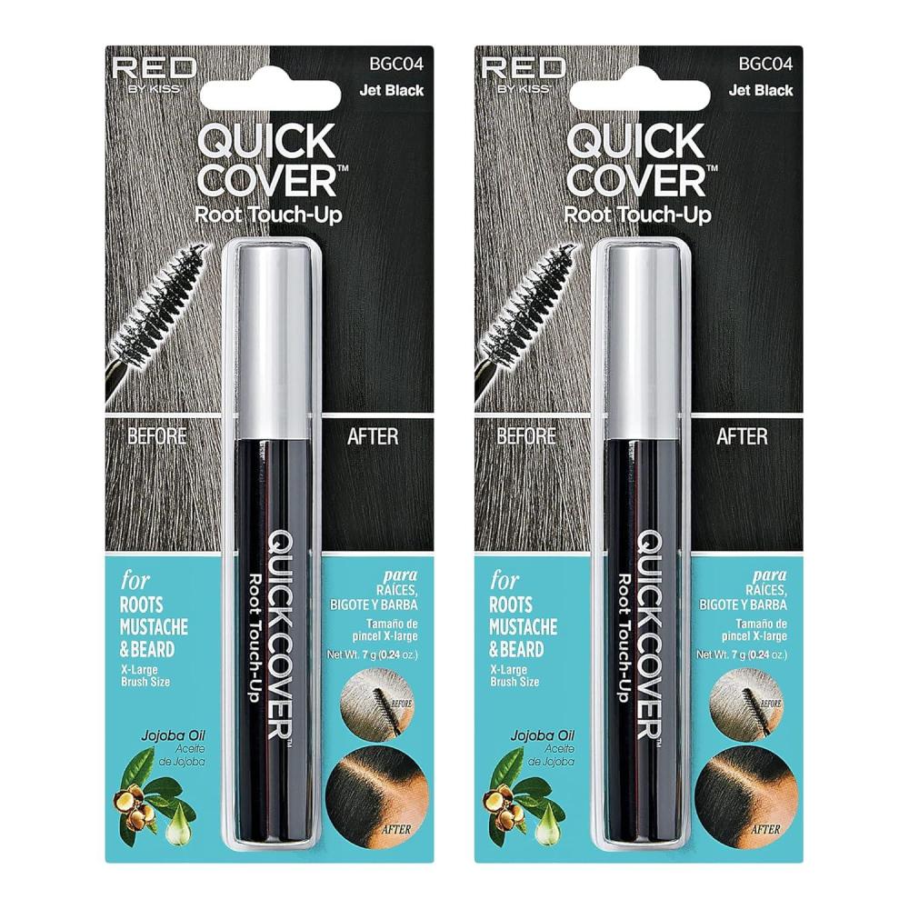 imageRED by KISS Quick Cover Root Touch Up Rescue Jet Black 2 Pack Mascara Natural WaterResistant Temporary Gray Concealer Cover Up Brush for Hair Mustache ampamp Beard Formulated with Jojoba Oil