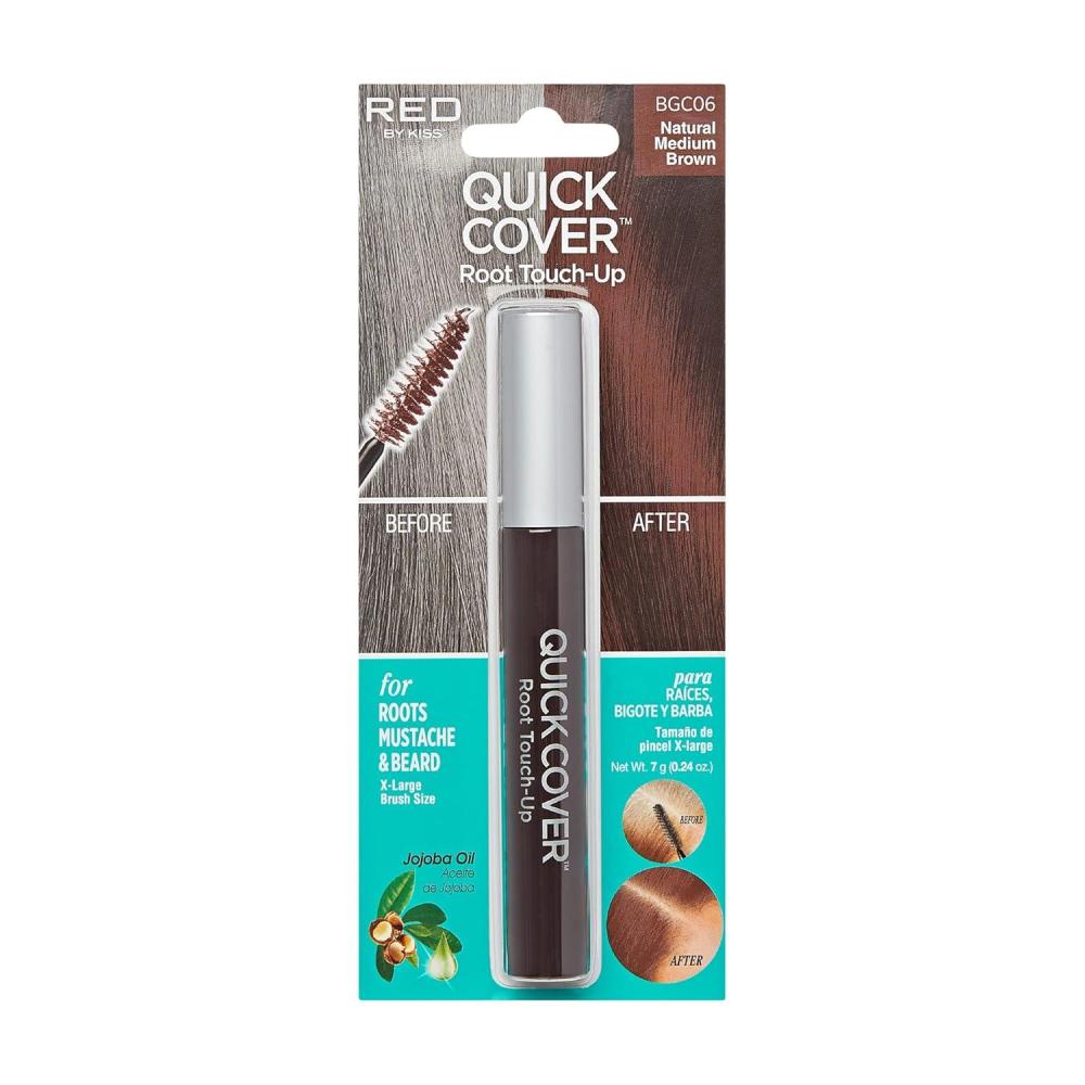 imageRED by KISS Quick Cover Root Touch Up Rescue Natural Medium Brown Mascara Natural WaterResistant Temporary Gray Concealer Cover Up Brush for Hair Mustache ampamp Beard Formulated with Jojoba Oil