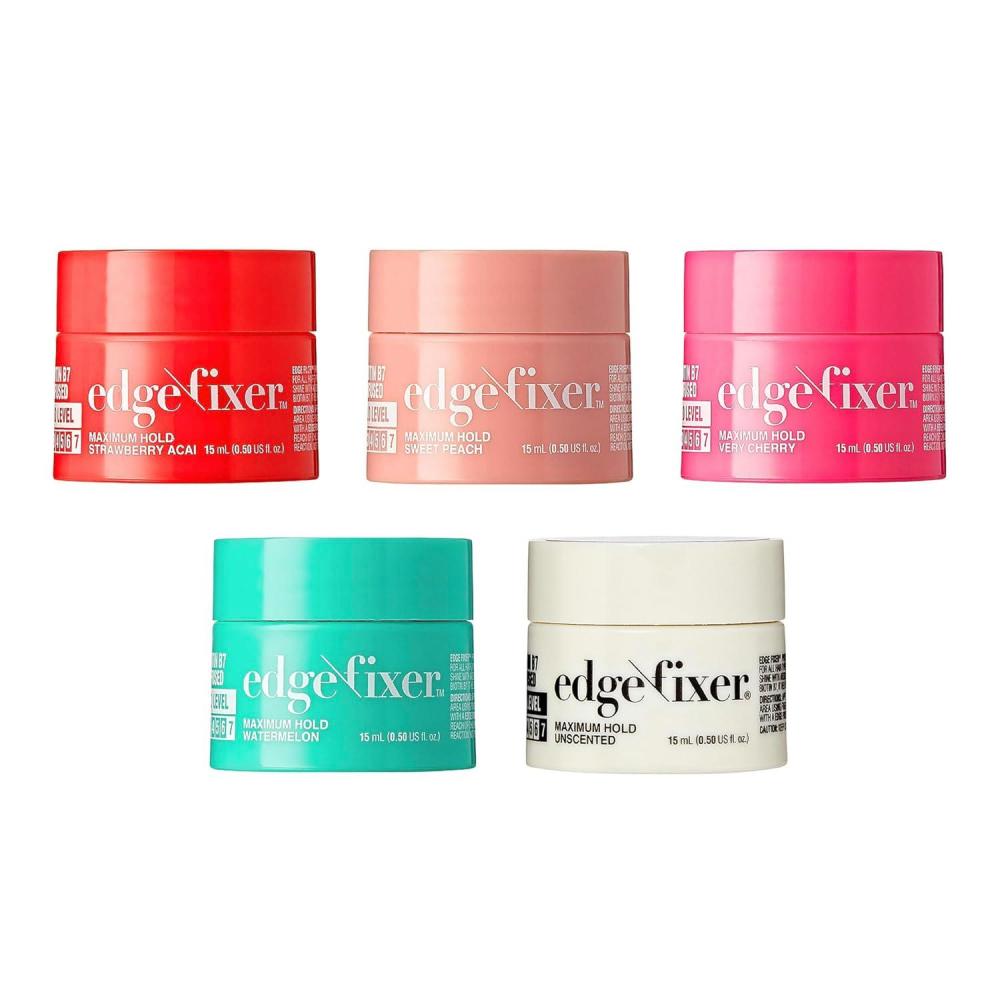 imageRED by Kiss Edge Fixer Hair Shine Gel 24 Hour Max Hold NonFlaking Biotin B7 Infused Natural Styling Professional Edge Control Wax Perfect for Braiding GrapeMini Size 5 PCS  All Clear