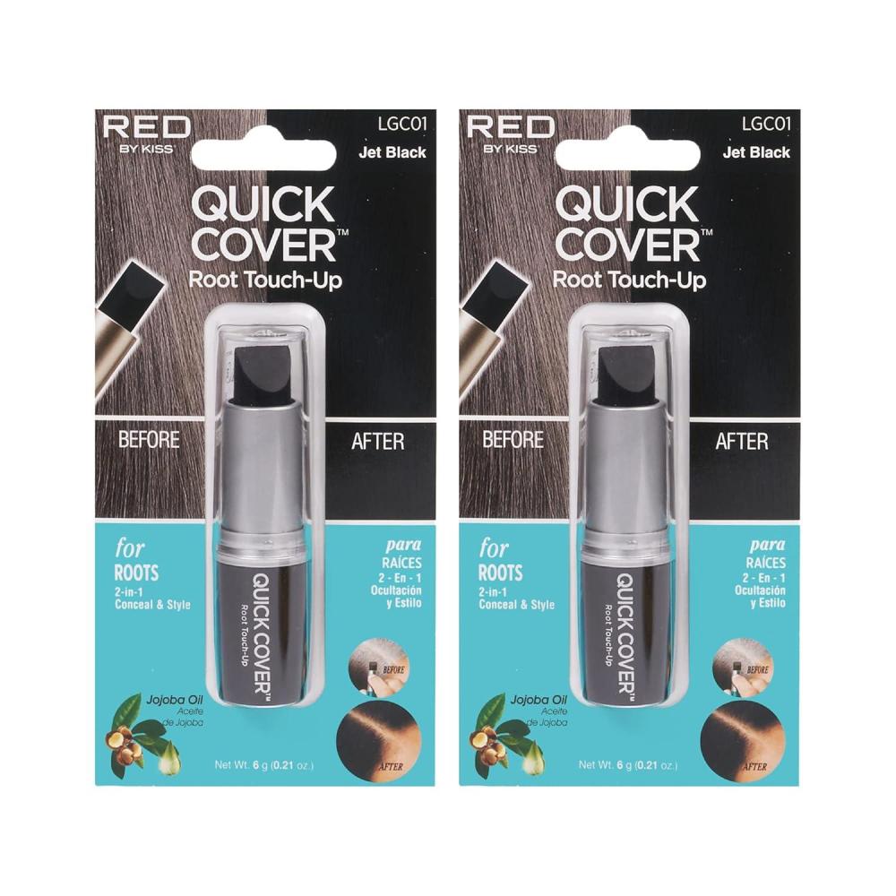 imageRED by Kiss Quick Cover Root Touch Up Stick WaterResistant Temporary Gray Hair Concealer with Brush for Roots and Beard LongLasting Coverage Easy Application 2 Pack Black2 Pack  Jet Black