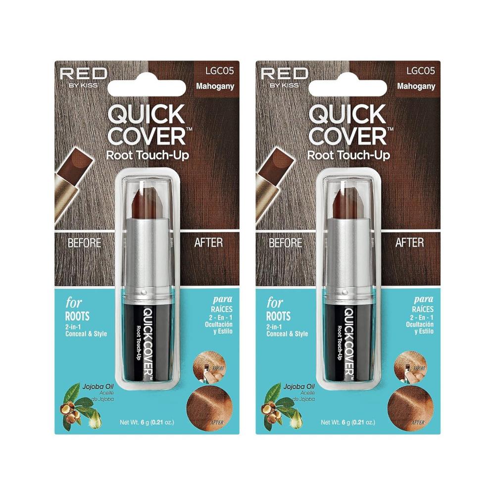 imageRED by Kiss Quick Cover Root Touch Up Stick WaterResistant Temporary Gray Hair Concealer with Brush for Roots and Beard LongLasting Coverage Easy Application 2 Pack Black2 Pack   Mahogany