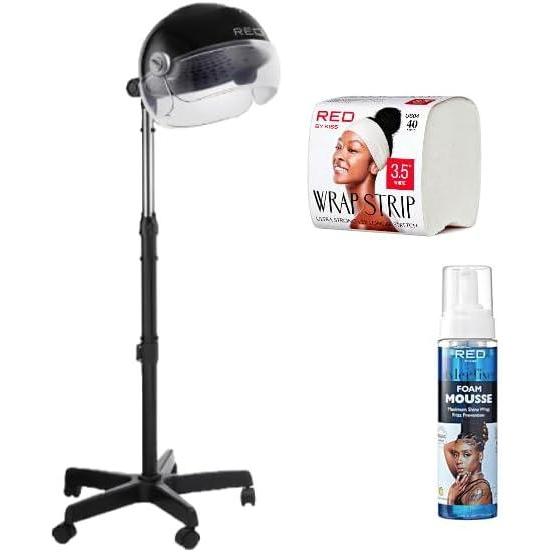 imageRed By Kiss Standing Ceramic Hooded Dryer Max Shine Foaming Mousse ampamp Ultra Stong Hair Wrapping Strips Bundle
