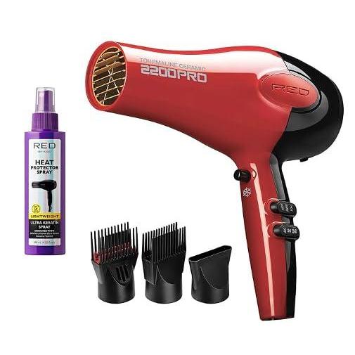 imageRed by Kiss Ceramic 2200W PRO Blow Dryer with Extra Combs ampamp Thermal Heat Protector Spray