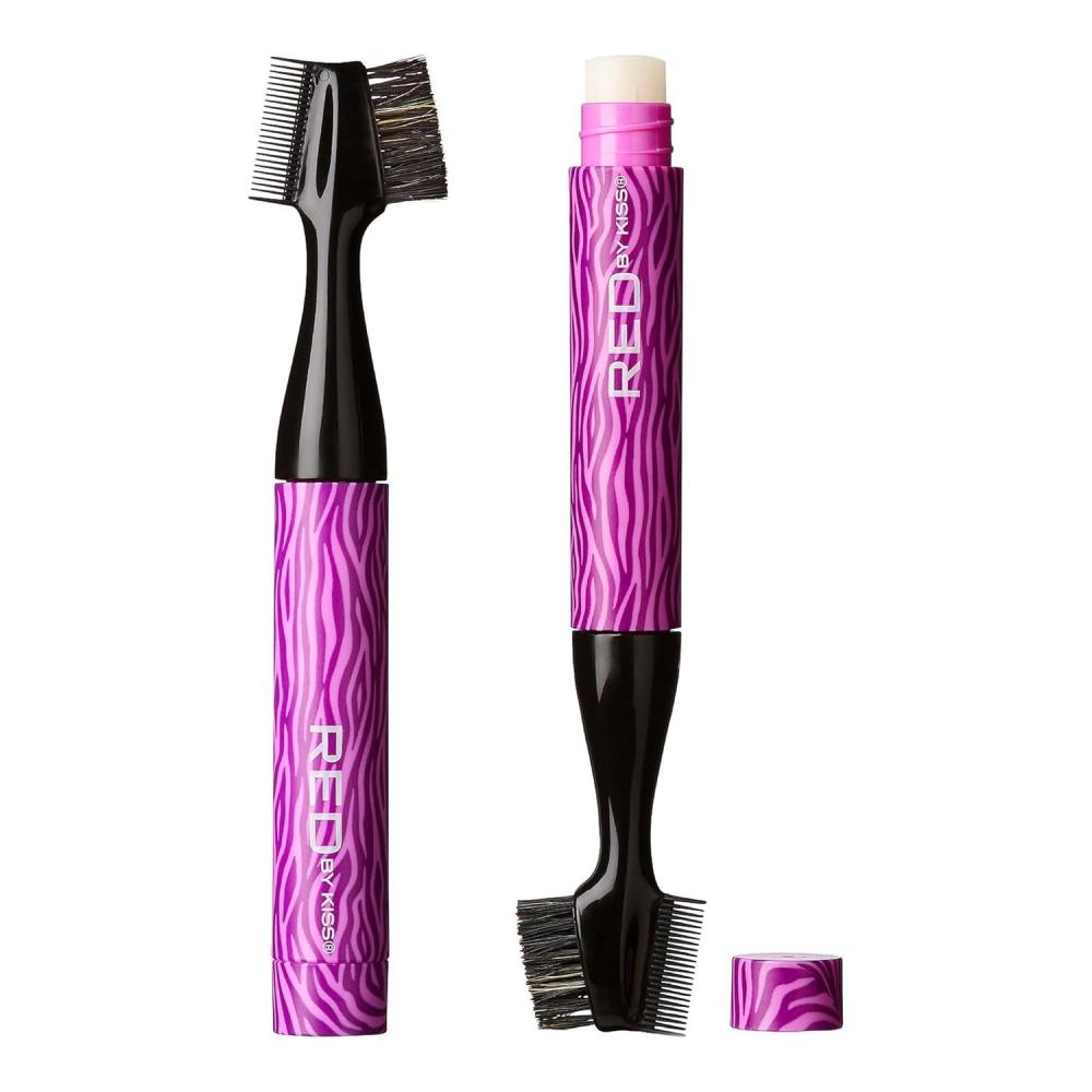 imageRed by Kiss Edge Brush With Fixer Wax 3 in 1 Control Styler Boar Bristle Brush Purple for Women StylingGRAPE