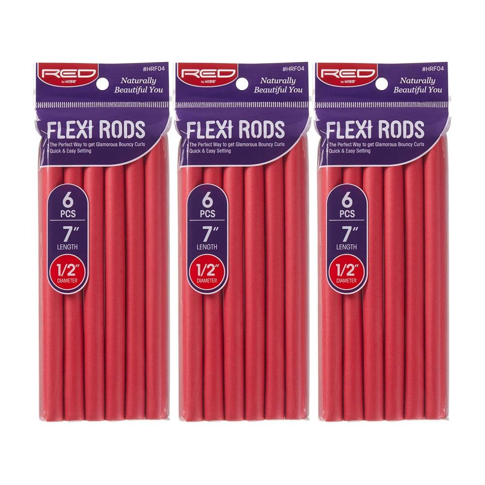 imageRed by Kiss Flexi Rods 7quot 1116quot Diameter  Heatless Hair Curler for 90S Glamorous Bouncy Curls Beach Waves No Slips Sleep Styler 6 PCS x 3 PACKS7x05 Inch Pack of 18