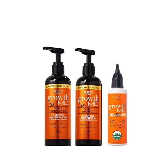 imageRed by Kiss Growth MD Scalp Shampoo Conditioner ampamp Oil Bundle 5X Menthol Extra Tingling Biotin ampamp Vitamins for Thicker Hair Strengthening ampamp Itch Relief Vegan ampamp CrueltyFree
