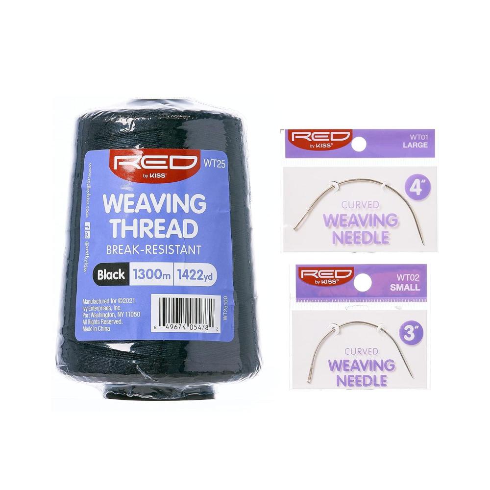 imageRed by Kiss Hair Nylon Weaving Thread Black 547yard High Strength and Curved Weaving Needles Set Hair Extension Kit NylonHigh Strength1422 yard set