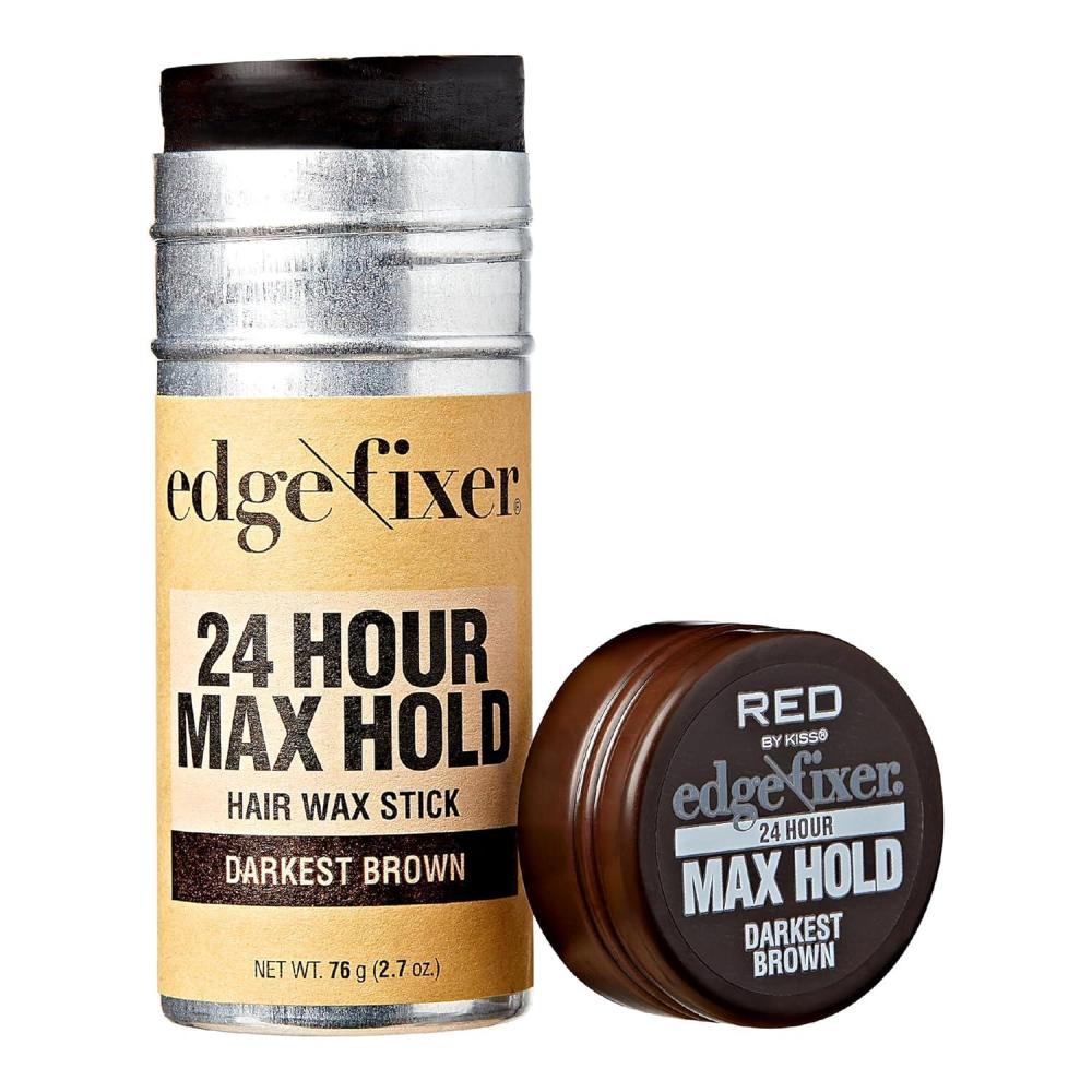 imageRed by Kiss Hair Wax Stick 24HR Max Hold Edge Fixer Edge Control Pomade NonSticky NonOily Flake Free Hair Styling Wax 27 oz UnscentedDarkest Brown