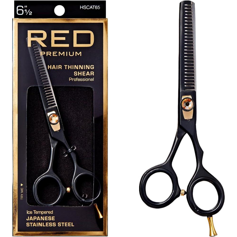 imageRed by Kiss Premium Artisan Professional Hair Shears Ice Tempered Japanese Stainless Steel Scissors Sharp Blades for Precise Cutting Ergonomic ampamp Adjustable Tension Screw Thinning 65inThinning