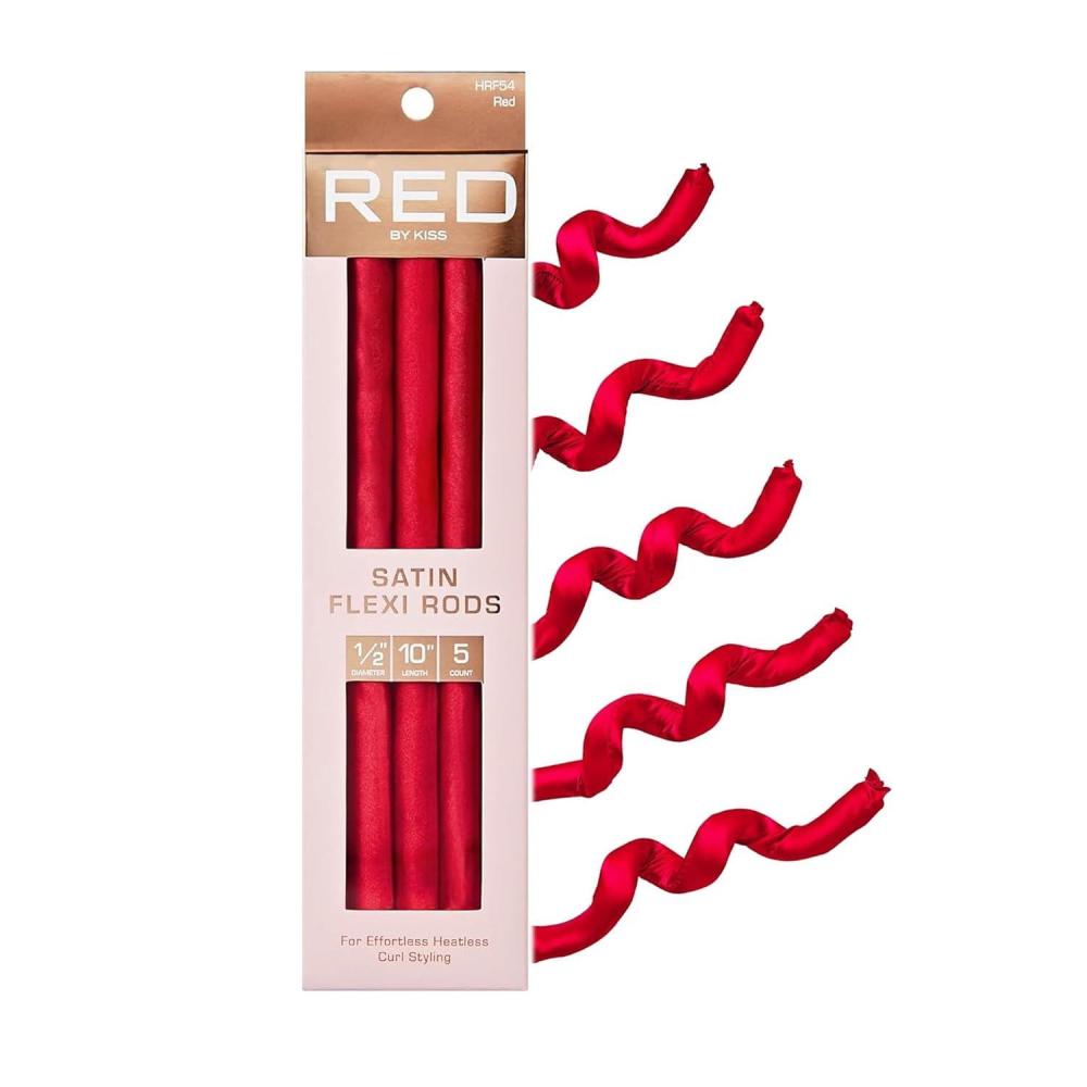 imageRed by Kiss Satin Flexi Heatless Curling Rods Damage Free ampamp Frizz Free No Heat Soft Curls Silky Satin to Prevent Breakage Comfortable PinFree Styling Gentle Rollers for All Hair TypesRed