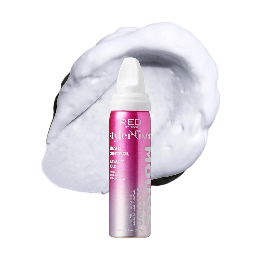 imageRed by Kiss Setting Mousse Braid Frizz Control Curl Definition Shine Maximize Volume Ultimate Hold Long Lasting Non Sticky Creamy Foam Style Perfector 12 Ounces Braid PerfectorBraid Perfector