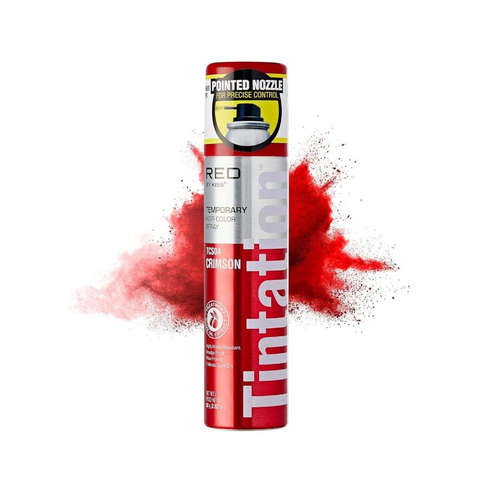 imageRed by Kiss Tintation Temporary Hair Color Spray 282oz QuickDry ampamp SmudgeProof Vivid Color Washable Hair Dye Styling Spray Cosplay Halloween Birthday Party Festival Crimson