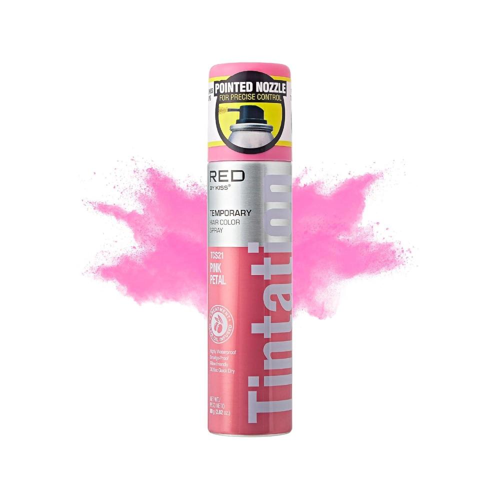 imageRed by Kiss Tintation Temporary Hair Color Spray 282oz QuickDry ampamp SmudgeProof Vivid Color Washable Hair Dye Styling Spray Cosplay Halloween Birthday Party Festival Pink Petal