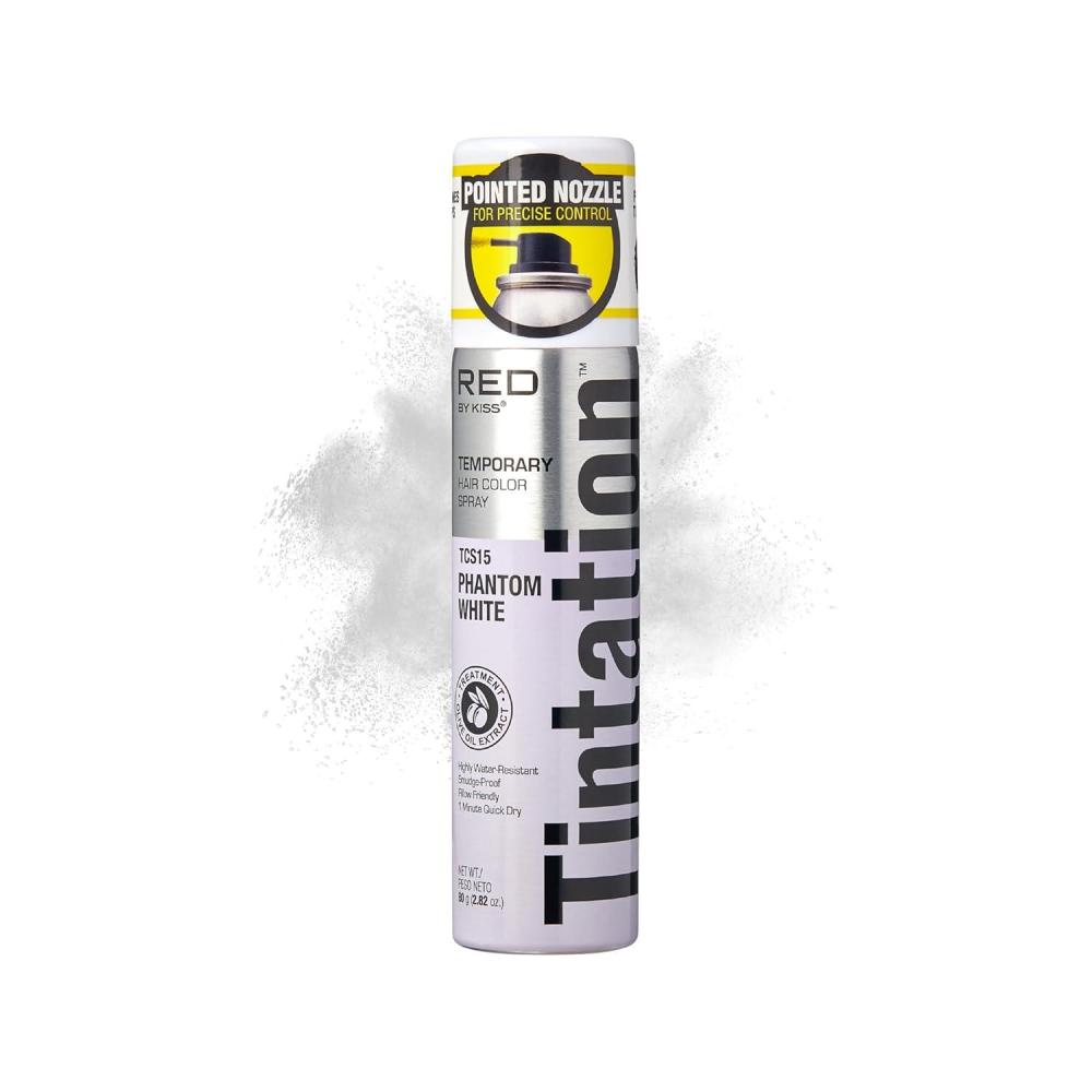 imageRed by Kiss Tintation Temporary Hair Color Spray 282oz QuickDry ampamp SmudgeProof Vivid Color Washable Hair Dye Styling Spray Cosplay Halloween Birthday Party Festival Phantom White