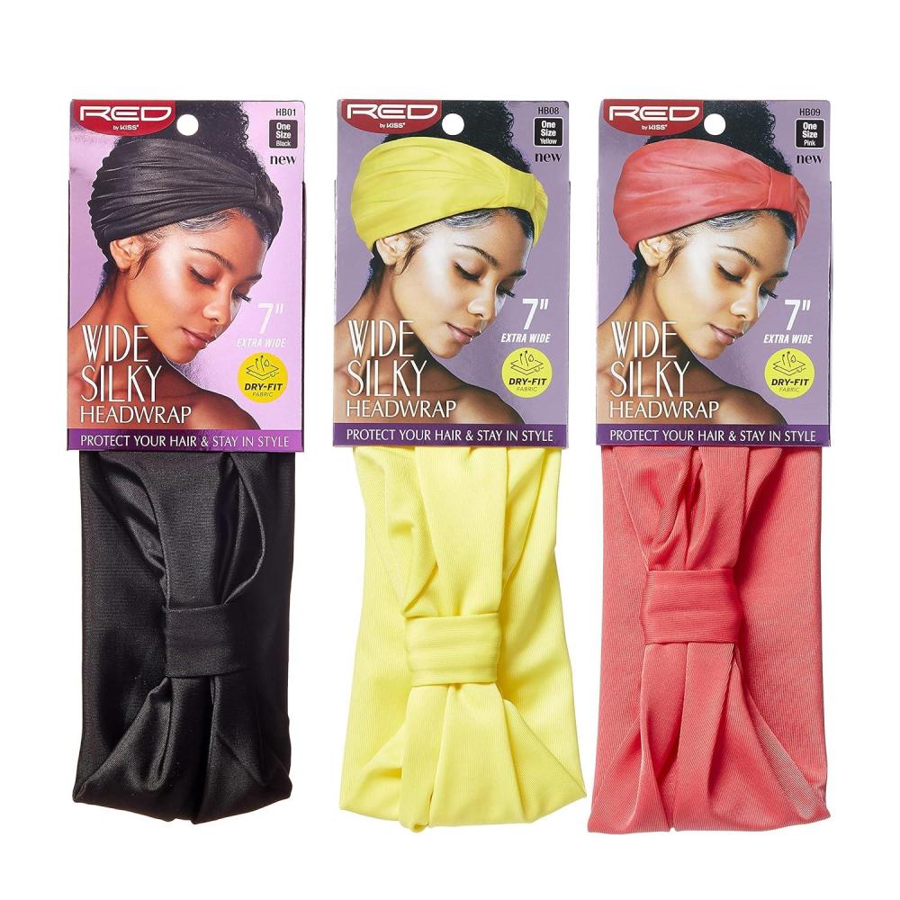 imageRed by Kiss Wide Silky Headwrap 7quot Extra Wide Turban Headbands 3 PACK Black Yellow PinkBlack  Yellow  Pink