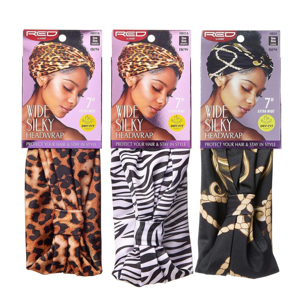 imageRed by Kiss Wide Silky Headwrap 7quot Extra Wide Turban Headbands 3 PACK Black Yellow PinkLeopard  Zebra  Luxury